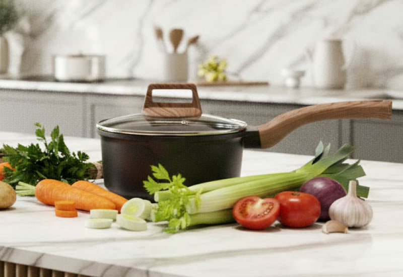 Materiale de calitate alese pentru o gătire rapidă, oferind o durată lungă de viață vaselor de gătit.