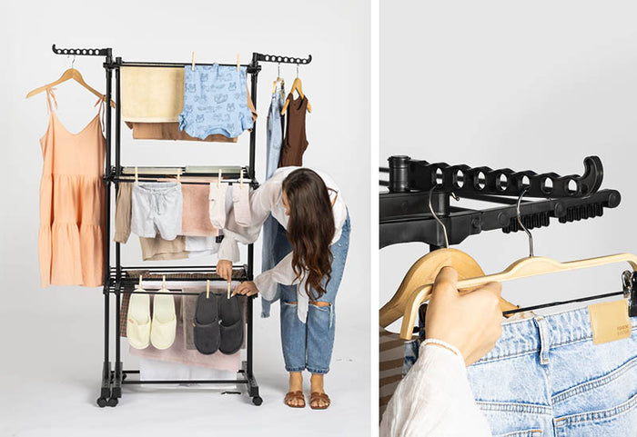 Suprafață mare de uscare pentru rufe, lenjerii de pat și haine mai lungi.