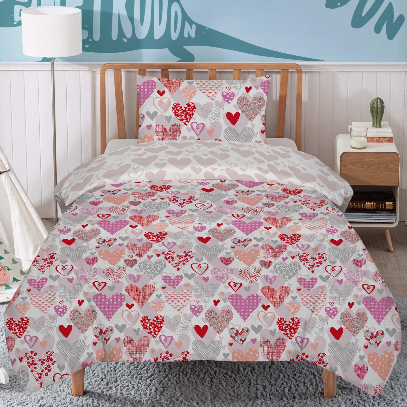 Lenjerie de pat pentru copii din bumbac Lovely Hearts