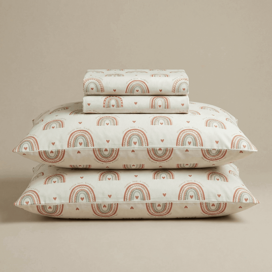 Lenjerie de pat pentru copii din bumbac Love and Rainbows
