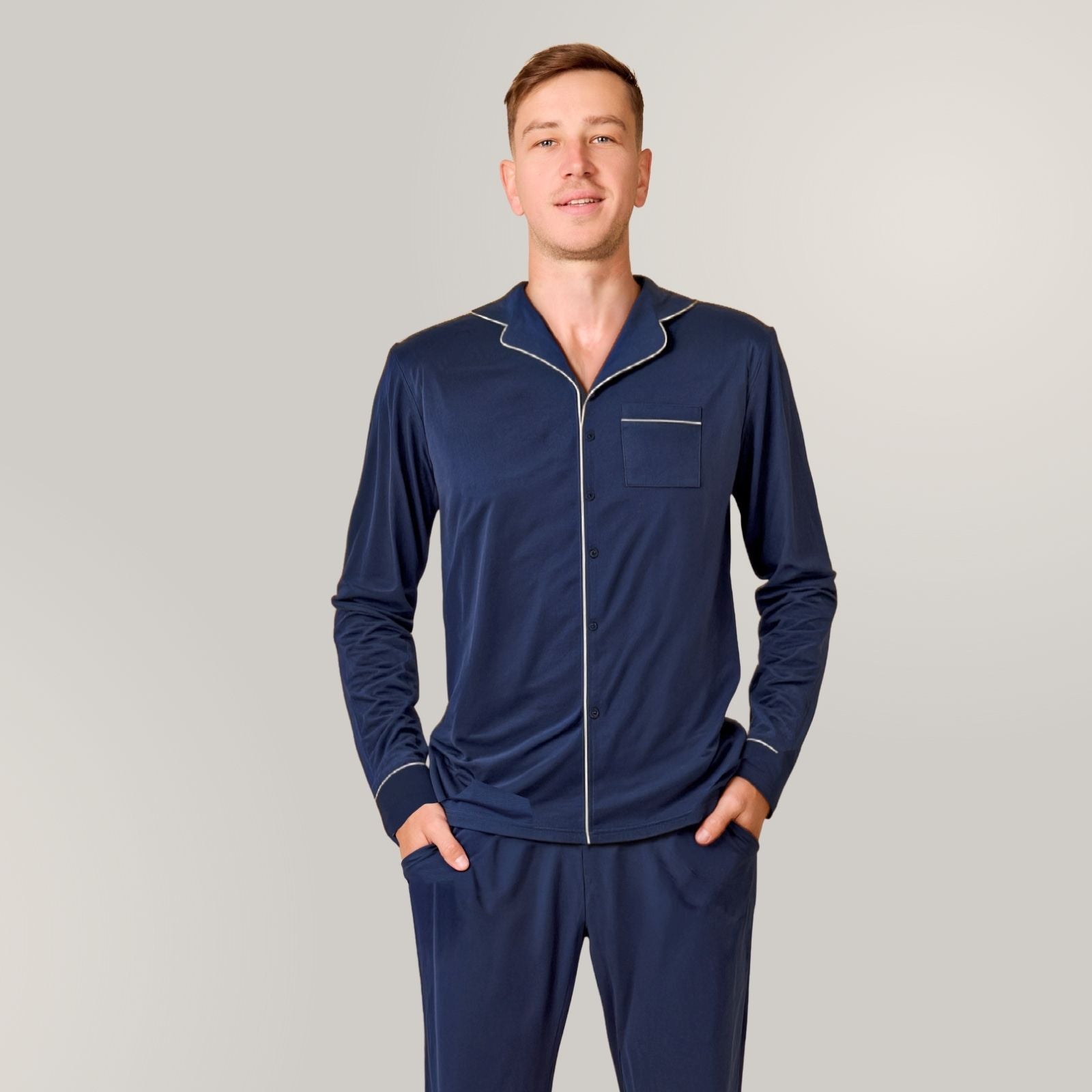 Svilanit pijamale bărbați lungi Greyson – Imperial Blue