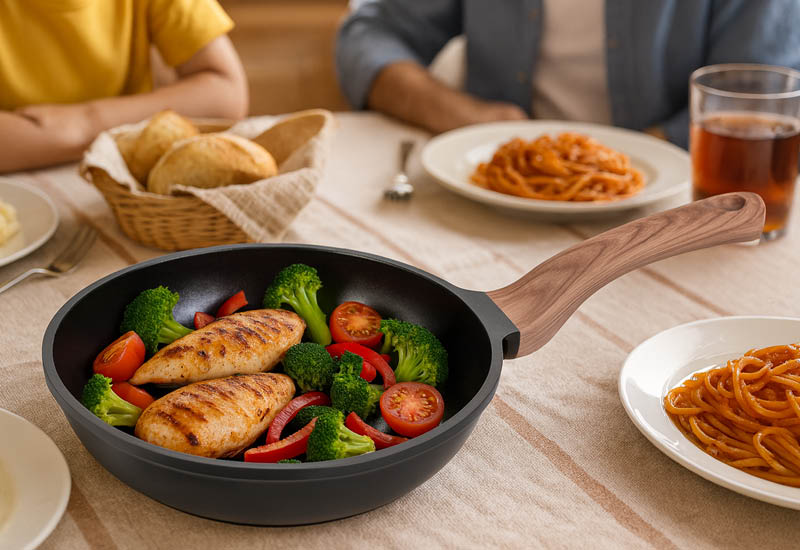 Materiale de calitate alese pentru o gătire rapidă, oferind o durată lungă de viață vaselor de gătit.