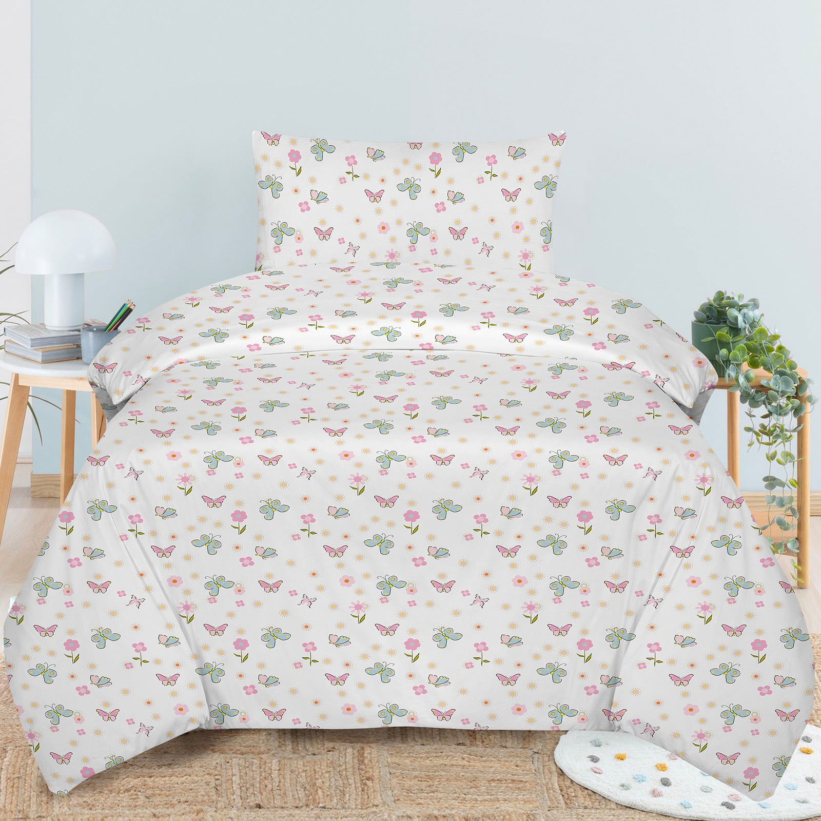 Lenjerie de pat pentru copii din bumbac Svilanit Flutter Bloom