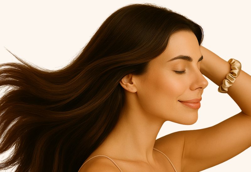 Păr neted și strălucitor, fără efect de frizz.