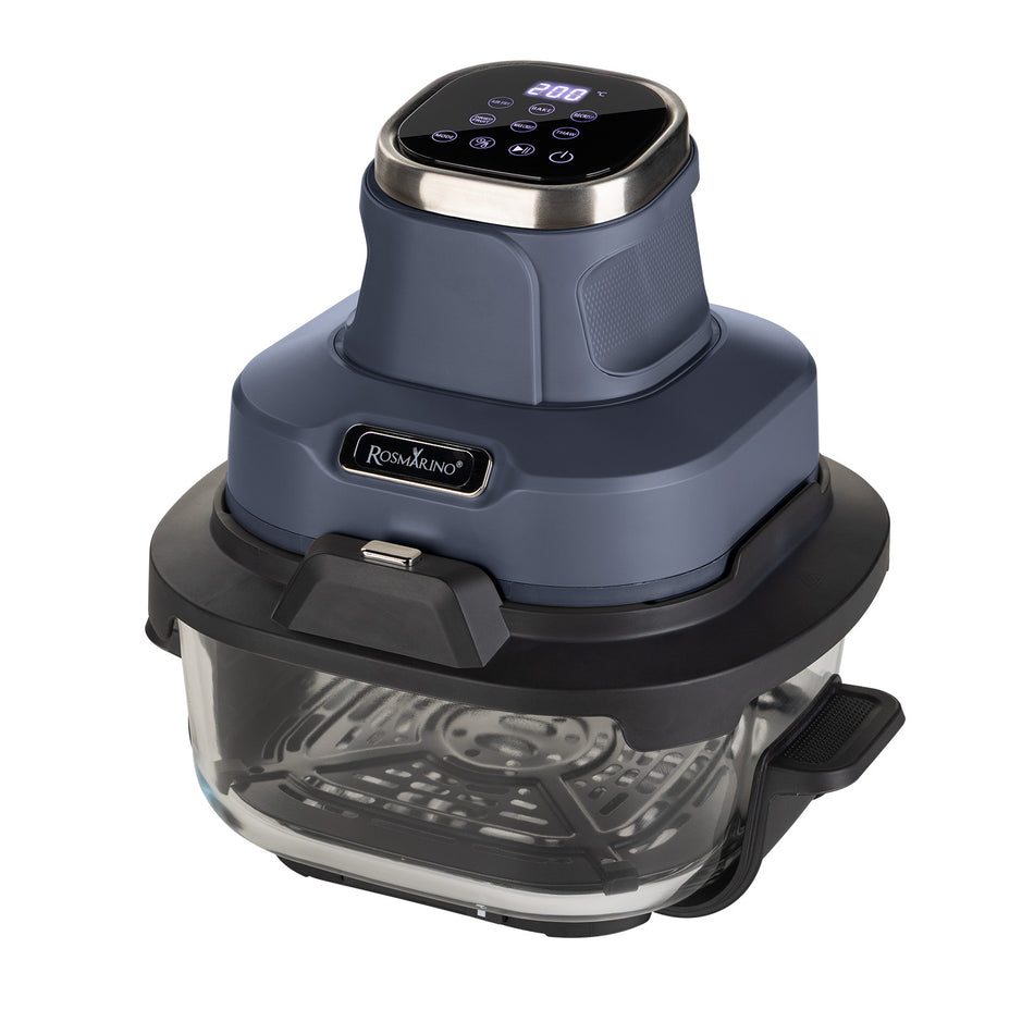 Friteuză cu aer cald portabilă din sticlă Rosmarino Airfryer Crispy PRO Series 6-în-1 – 4,5 L + 1,8 L, albastru