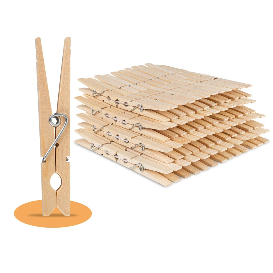 Set de 100 de cârlige de rufe din lemn