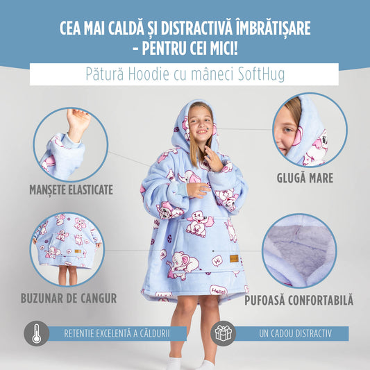 Pătură hanorac cu glugă și mâneci pentru copii SoftHug Hoodie